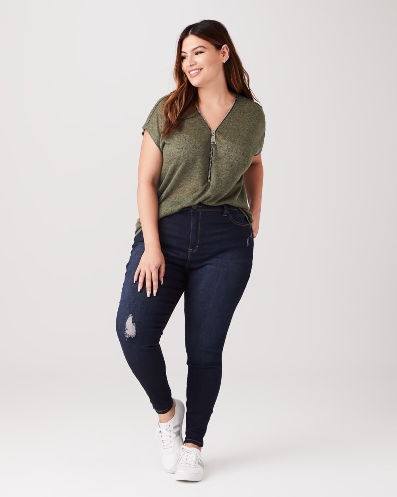 Plus size model with pear body shape wearing Bergen Stretch Skinny Jean  by Curve Appeal | Dia&Co | dia_product_style_image_id:136431